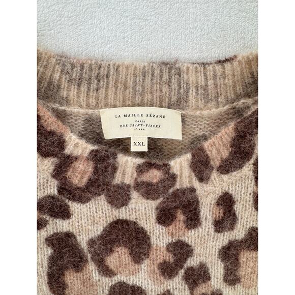 Sezane Brown Leopard Mohair Wool Sweater Animal Print Pullover Knit XXL 2XL - Picture 8 of 11